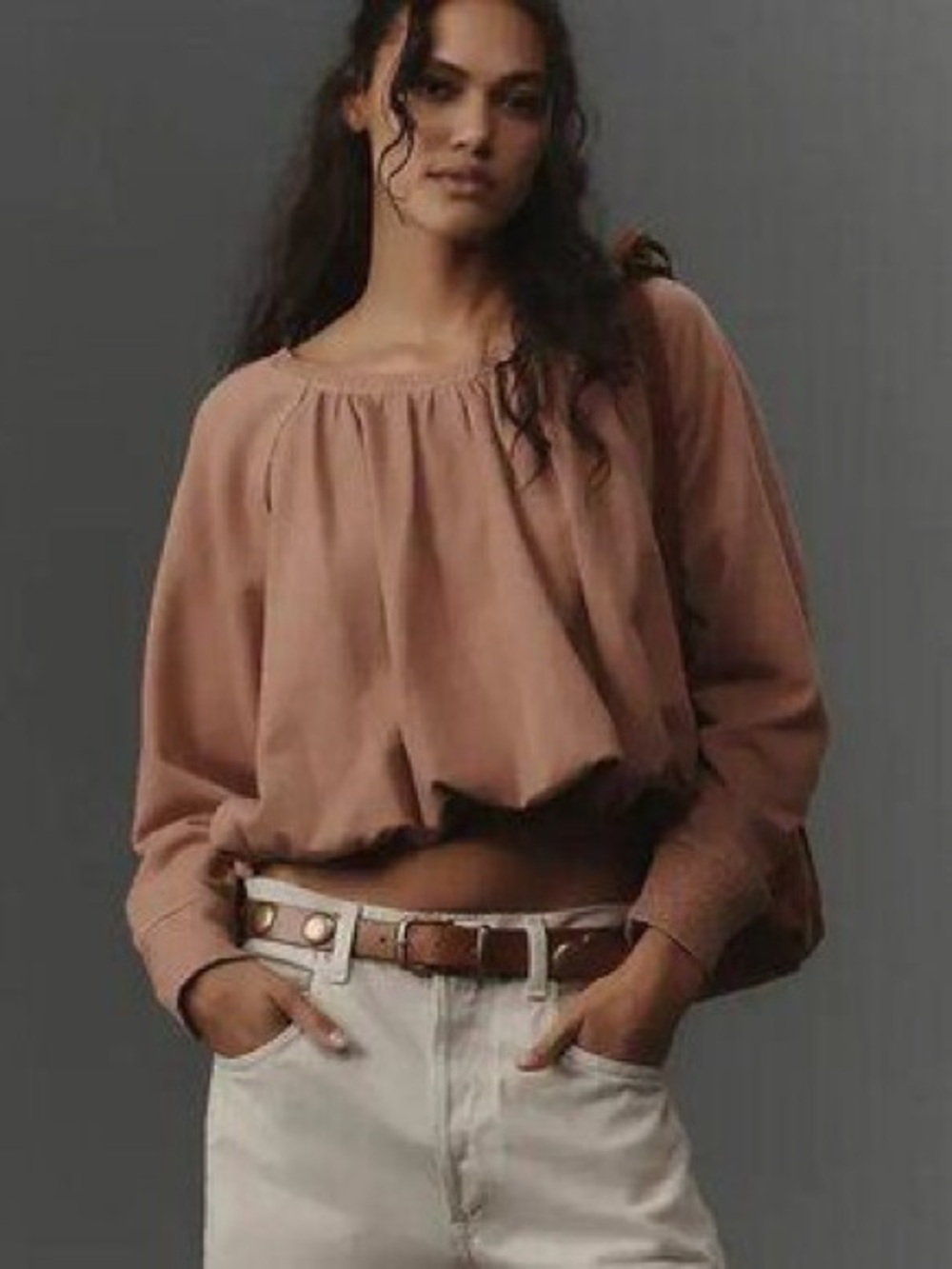 Anthropologie Pilcro Long-Sleeve Bubble Sweatshirt in Dusty Rose